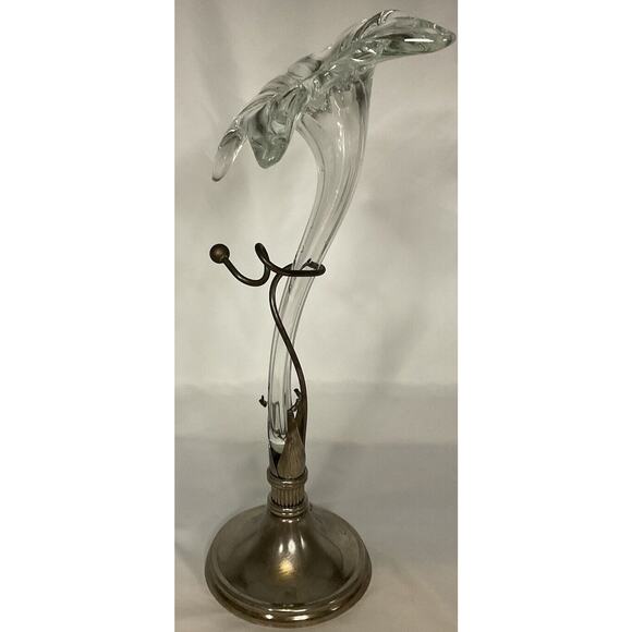 VTG Amaryllis Flower Vase In Silver Plated Ornate Metal Stand Art Glass 15.5 IN - Picture 5 of 16